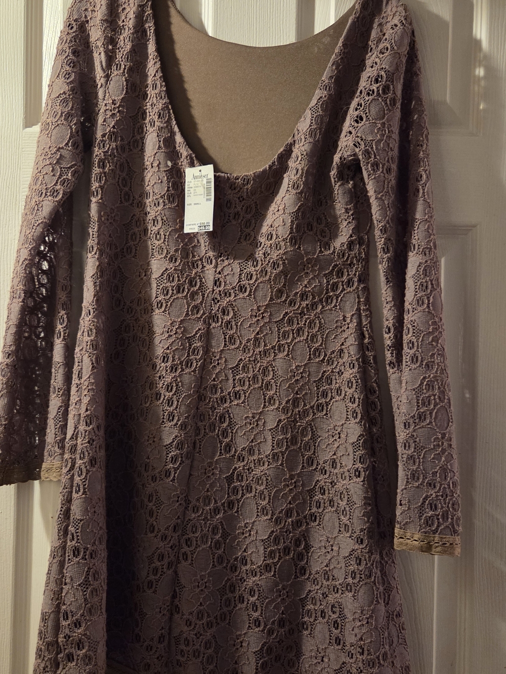 As U Wish Mauve Lace lined Long-Sleeve Scoop-Neck Dress S
